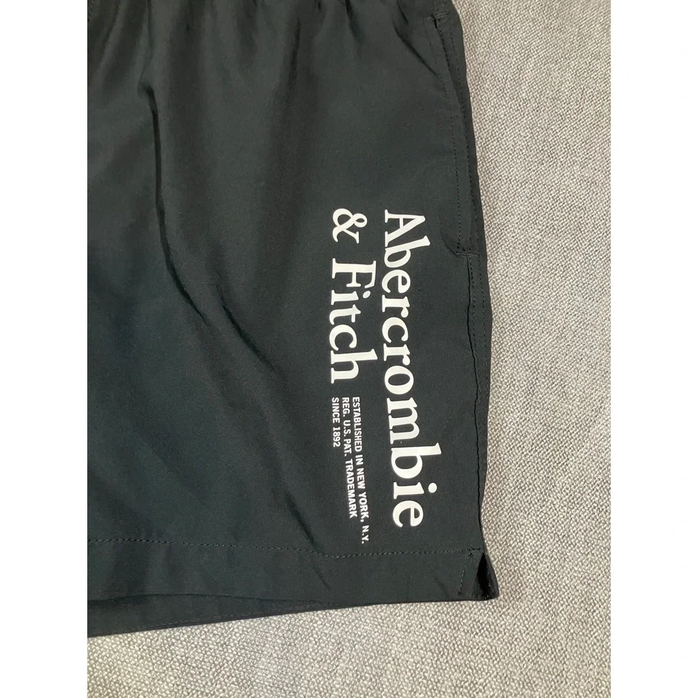 Abercrombie‎ & Fitch Mens Black Logo Swim Trunks 5 Inch Inseam XL Stretch